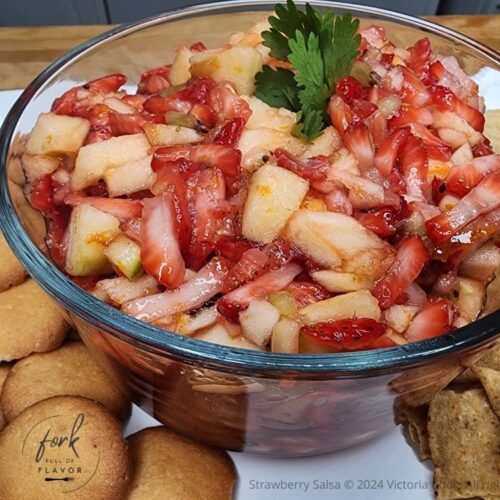 Strawberry Salsa served with vanilla wafers and taco chips