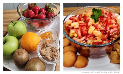 The strawberry salsa ingredients and finished plated appetizer