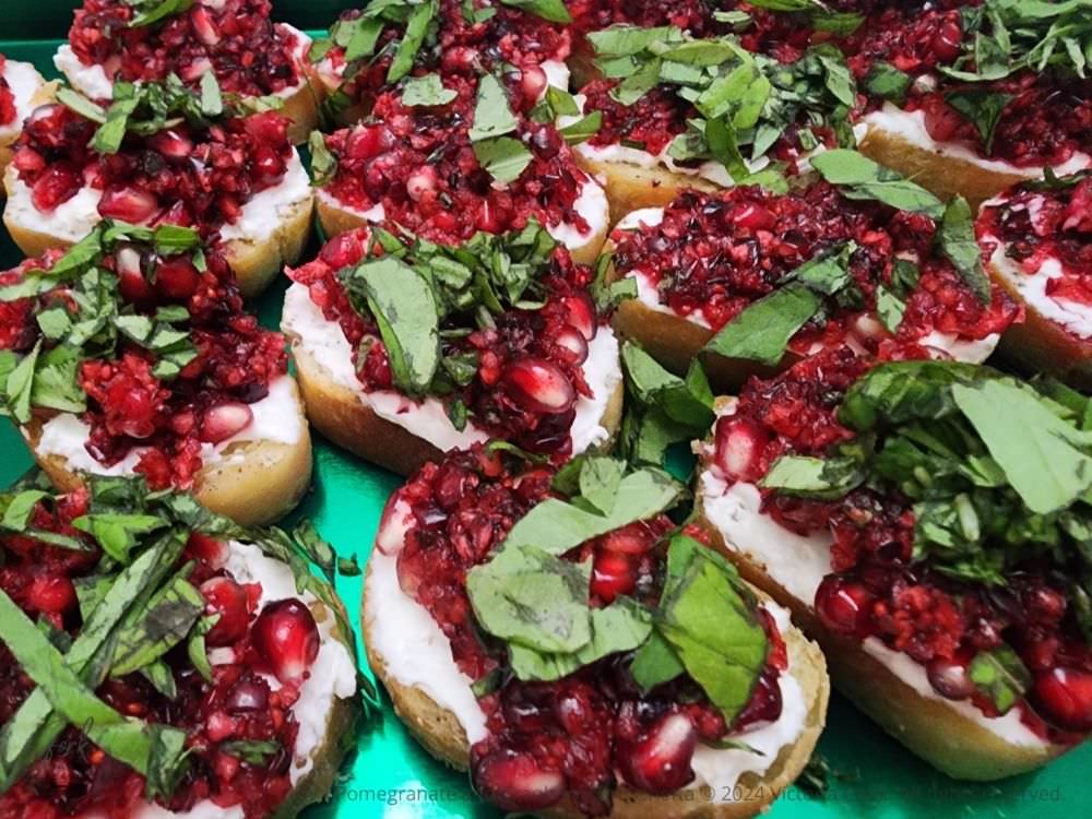 Pomegranate and Cranberry Bruschetta plated