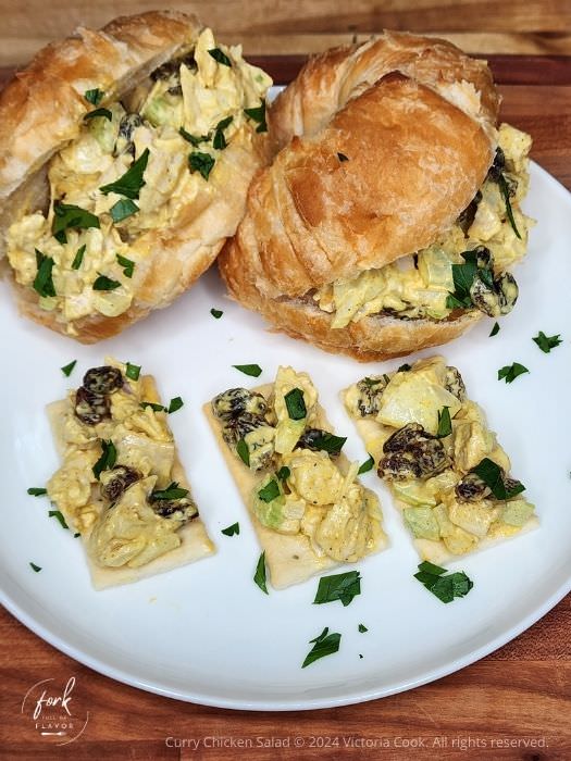 Curry Chicken Salad served on croissants and club crackers.