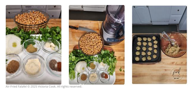 The ingredients for making falafel in the food processor.