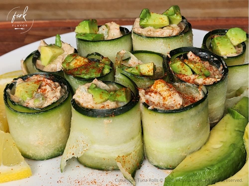 These refreshing cucumber tuna rolls are a light, healthy snack or appetizer filled with creamy tuna, avocado, and a burst of flavor, perfect for any occasion.