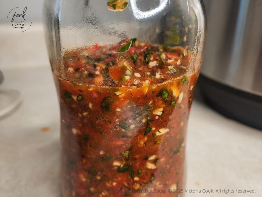 Middle Eastern Hot Sauce perfect for topping a falafel sandwich